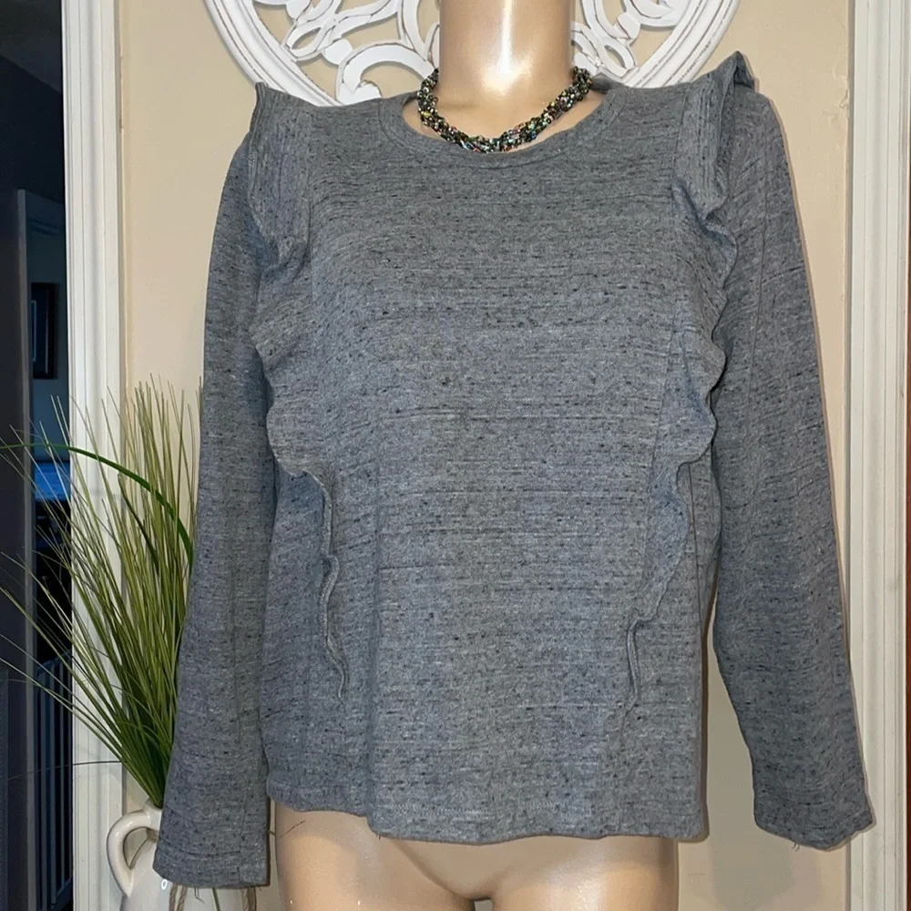 J Crew Mercantile women’s large sweatshirt top grey ruffle long sleeve essential